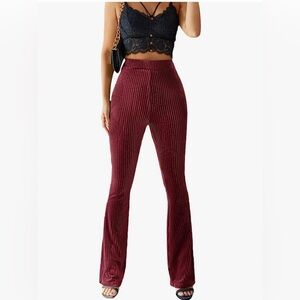 NWOT Floerns Women's Velvet Elastic Waist Flare Leg Palazzo Long Pants Trousers